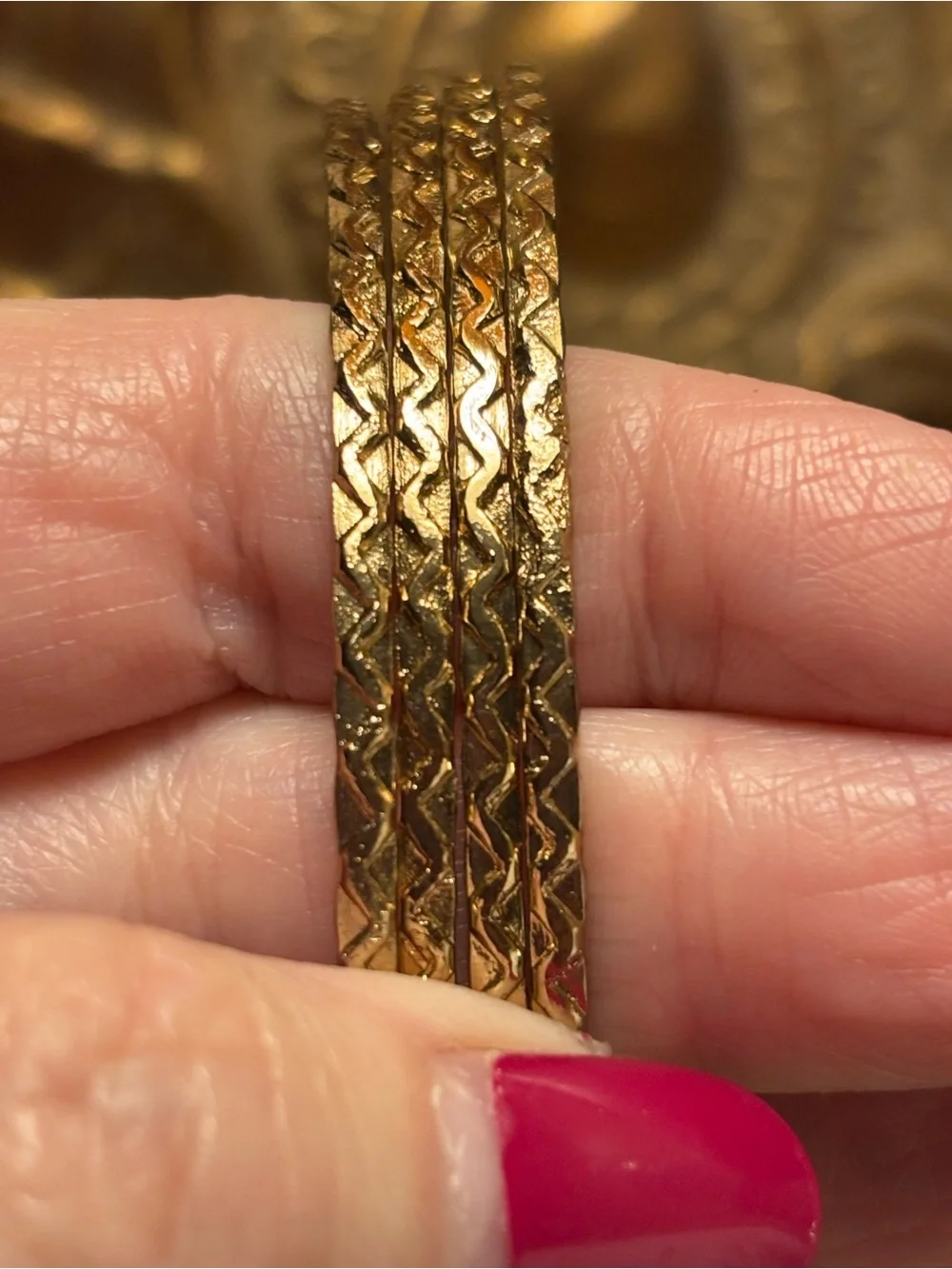 Rose Gold Textured Stacking Hoop Bracelet Set
